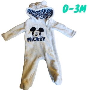 Disney Mickey Mouse Fleece Snowsuit Bunting Winter Hooded Footed Zipper 0-3M